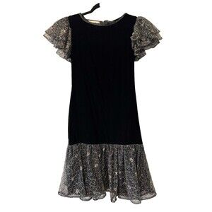 Vintage Albert Nipon Formal Velvet dress‎ black velvet & Gold size 6